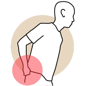 A stick person holds onto their hip.