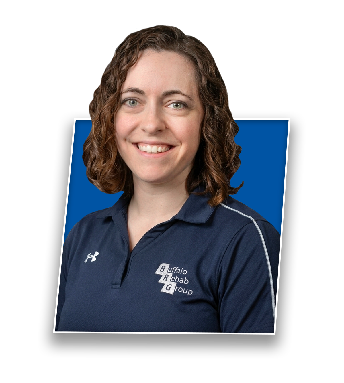 Headshot of Lisa Abt, PTA, smiling in a blue Buffalo Rehab Group shirt.