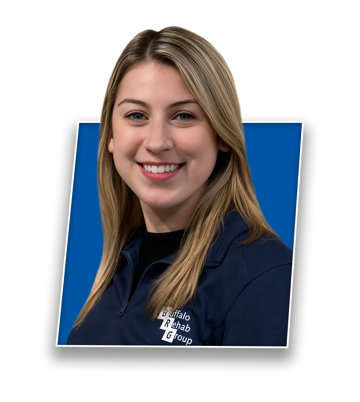 Headshot of Julie Ash, MS OTR/L, smiling in a blue Buffalo Rehab Group shirt.