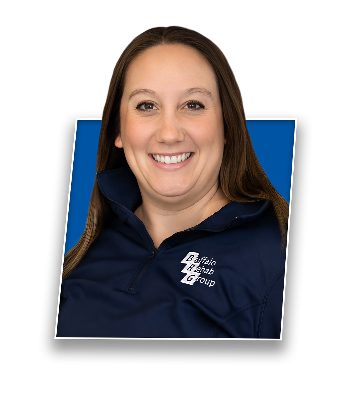 Headshot of Rebecca Bradford, PT DPT, smiling in a blue Buffalo Rehab Group shirt.