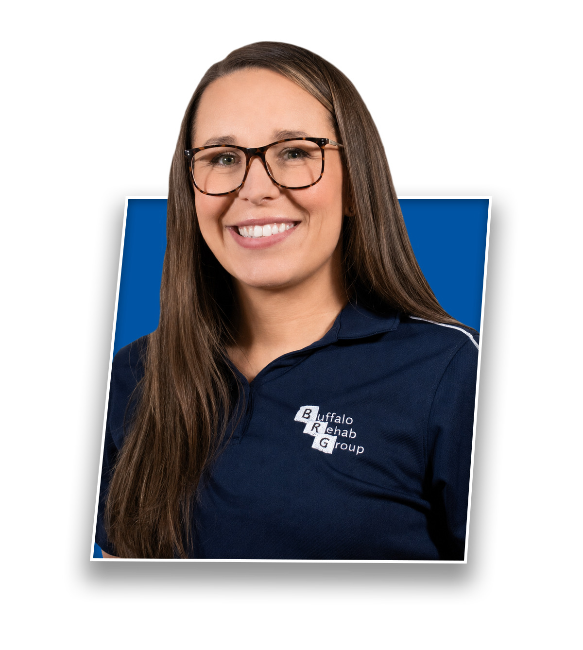 Headshot of Mary DiGiacomo, MS OTR/L, smiling in a blue Buffalo Rehab Group shirt.