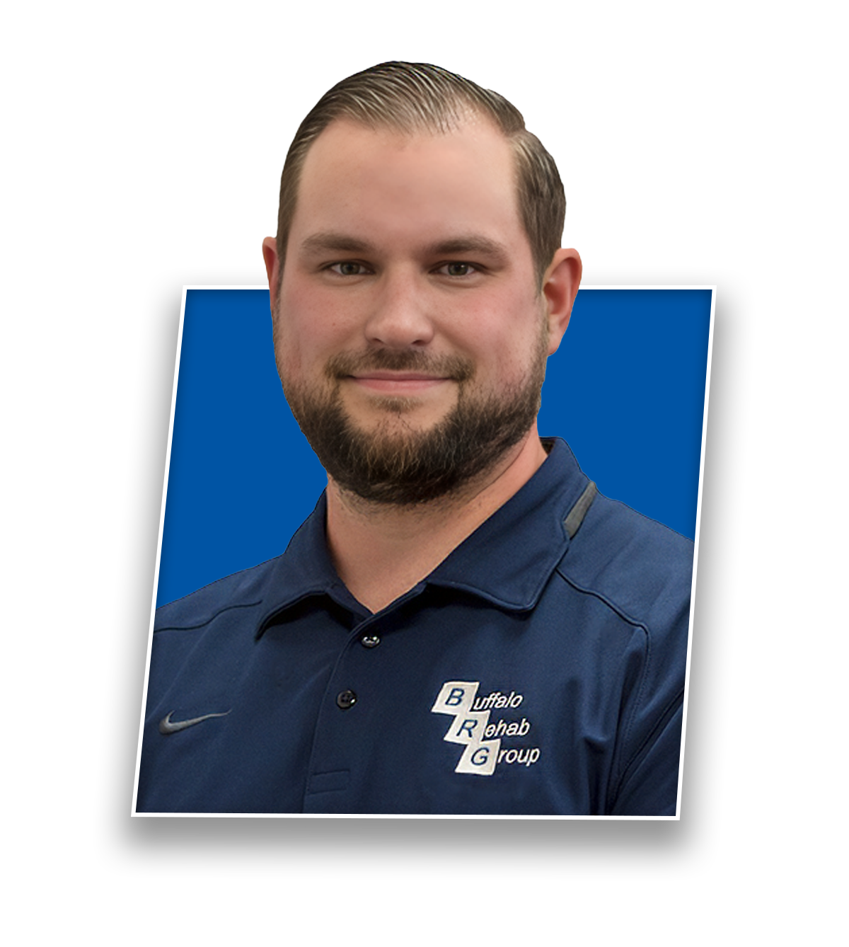 Headshot of Michael Koeppel, PTA FAFS, smiling in a blue Buffalo Rehab Group shirt.