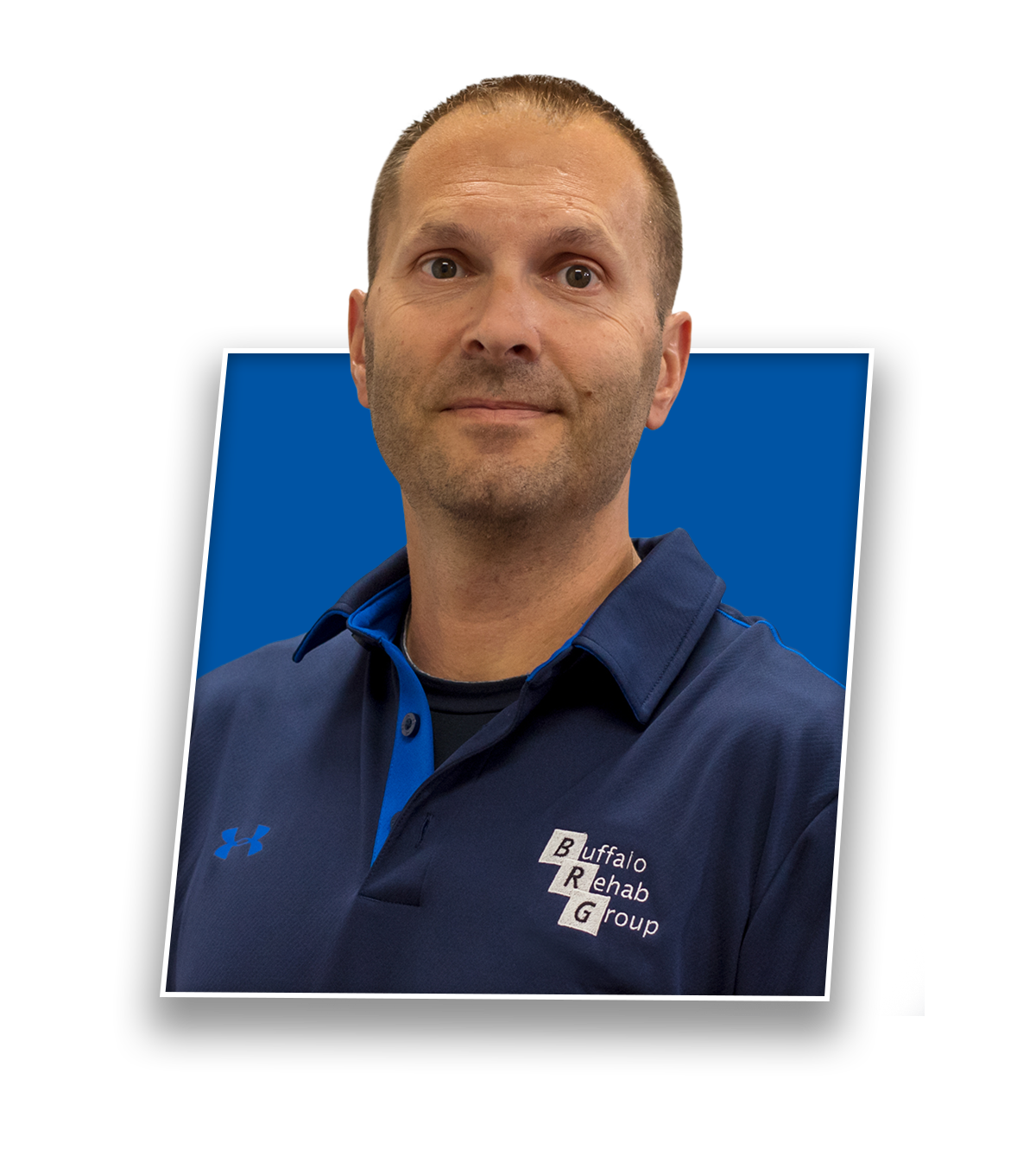 Headshot of Jeff Long, PTA FAFS, smiling in a blue Buffalo Rehab Group shirt.