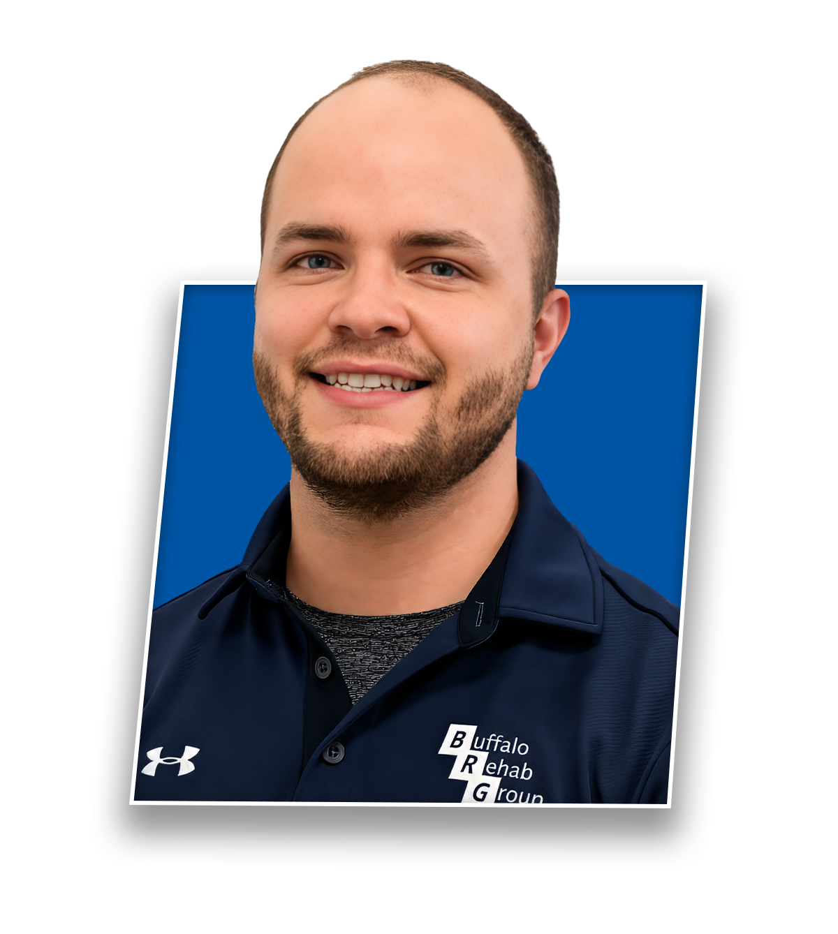 Headshot of Thomas Schmidt, PTA FAFS, smiling in a blue Buffalo Rehab Group shirt.
