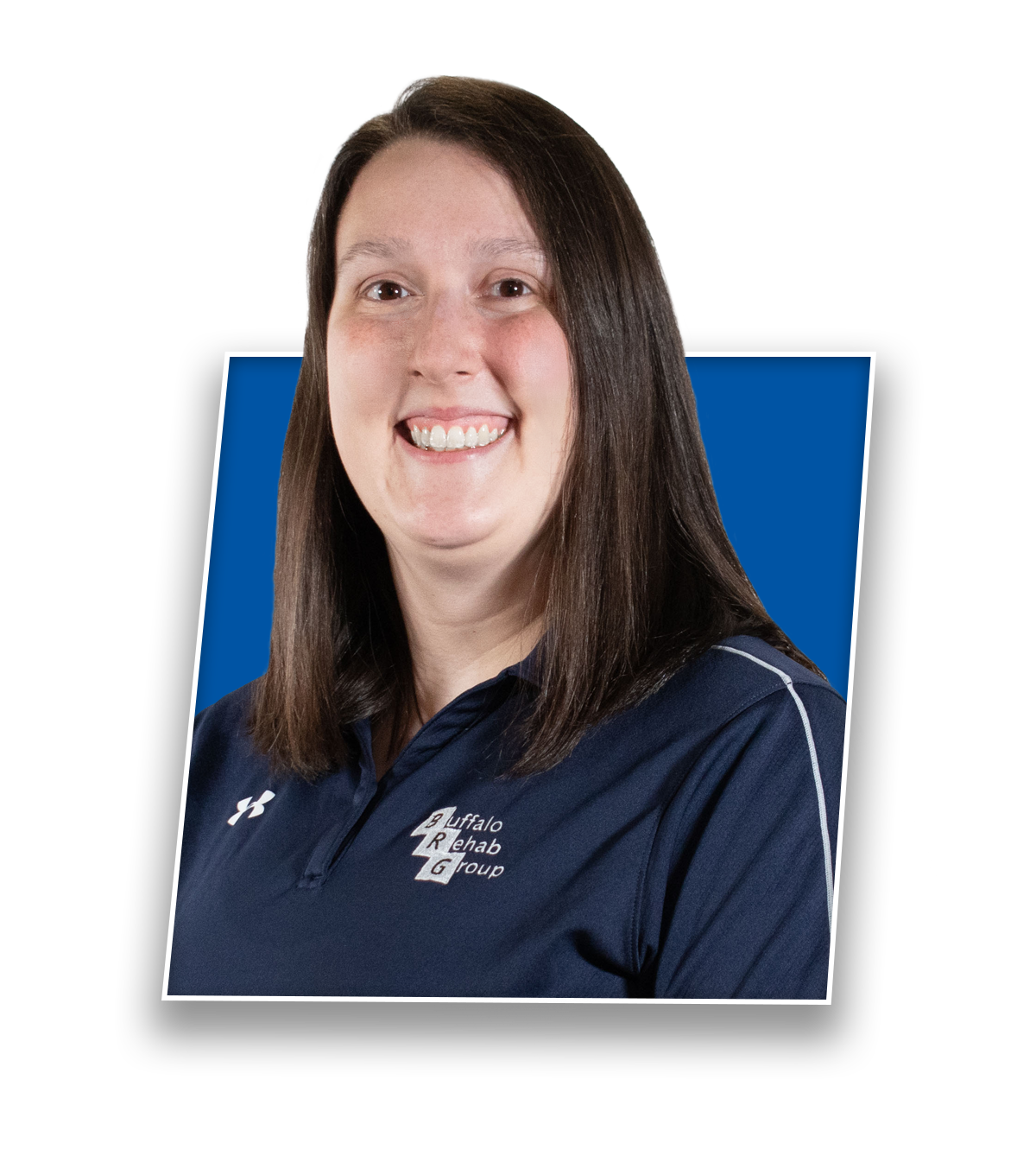 Headshot of Haley Schoelerman, PT DPT, smiling in a blue Buffalo Rehab Group shirt.