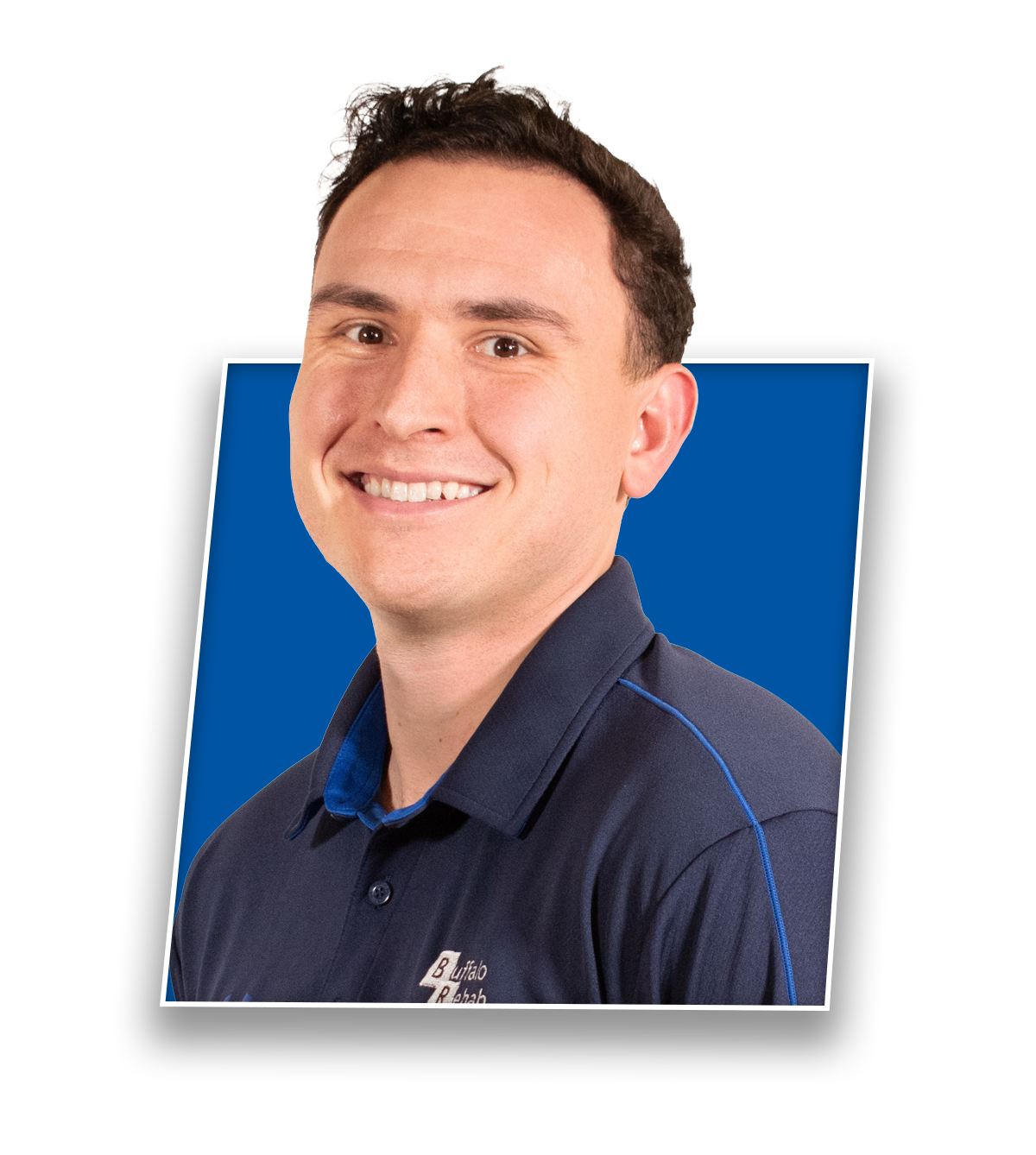 Headshot of Andrew Sipowicz, PT DPT, smiling in a blue Buffalo Rehab Group shirt.