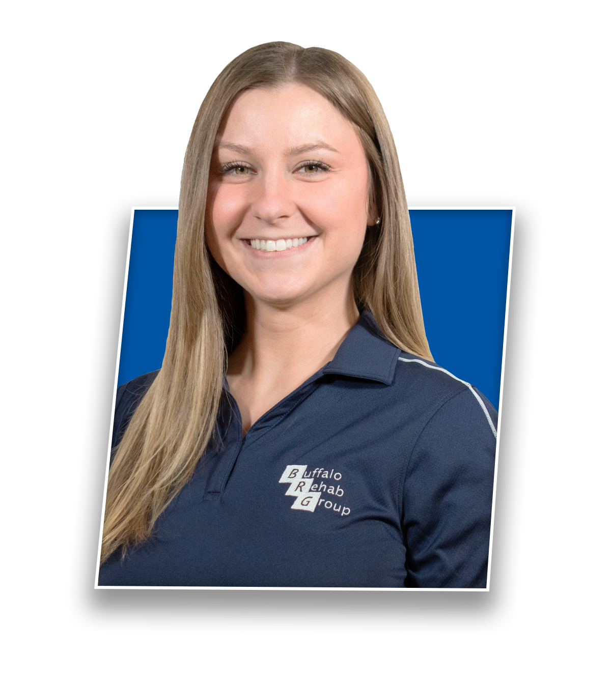 Headshot of Maria Wojnowski, PT DPT, smiling in a blue Buffalo Rehab Group shirt.