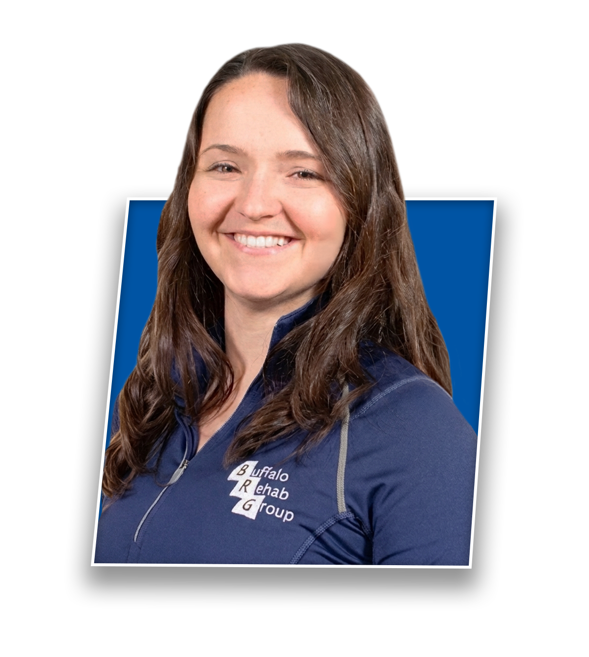 Headshot of Katie Wolfley, PT DPT, smiling in a blue Buffalo Rehab Group shirt.