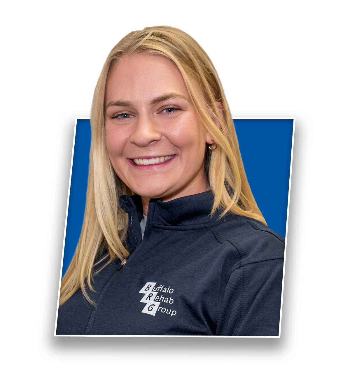Headshot of Marta Zagrobelny, PT DPT FAFS, smiling in a blue Buffalo Rehab Group shirt.